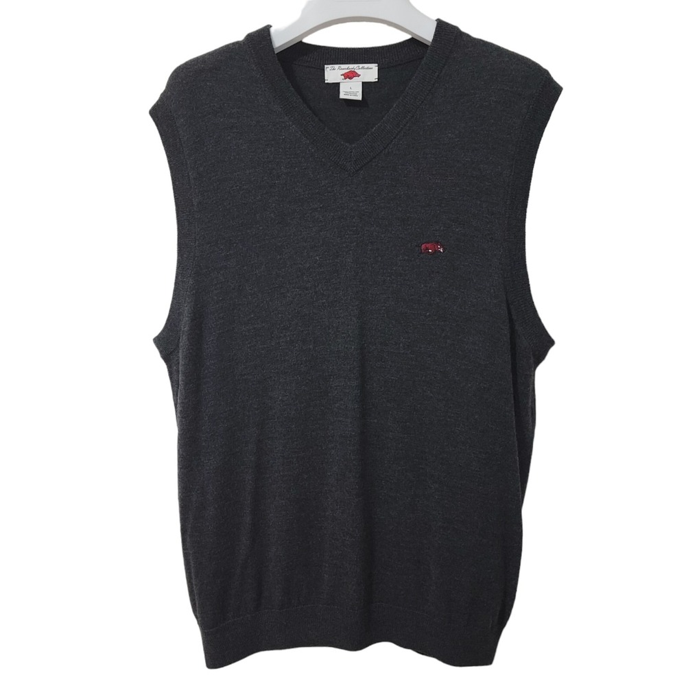 Razorback Collection Mens Large Gray Wool Arkansas Pullover V Neck Sweater Vest
